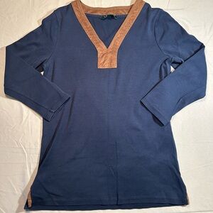 Lauren Ralph Lauren Navy Blue Cotton Tunic W/ Faux Suede Trim Women’s Med.